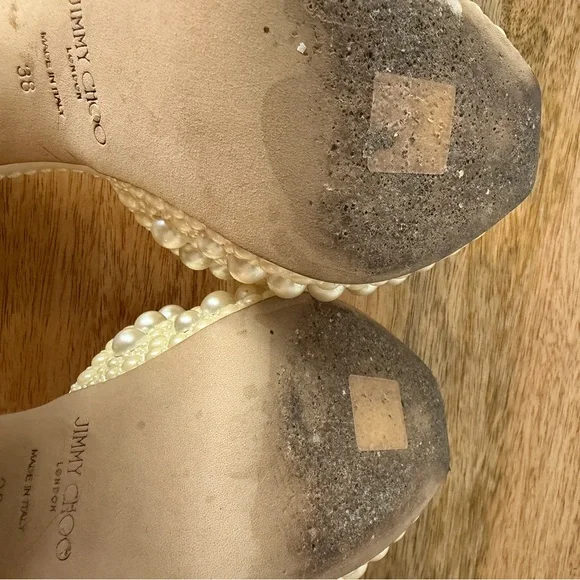 Jimmy Choo Sacaria Platform 120: Pearl-Studded Ivory Heels - Picture 8 of 10